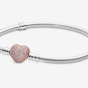 Pandora Moments Pavé Heart Clasp Snake Chain Bracelet with retired charm